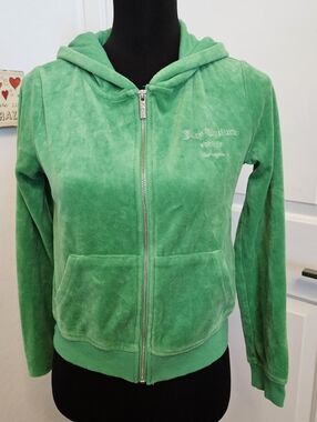Juicy Couture Women's Green Velour Zip Hoodie size S EUC